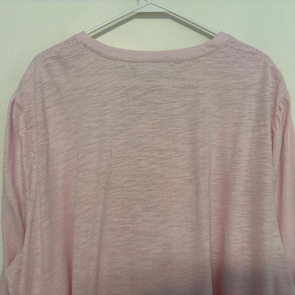 J. Jill Women's Plus Smocked Cotton Popover Henley Tunic Shirt Top 4X Pink - Picture 7 of 11